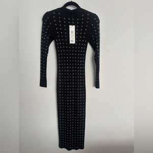 NWT RIVER ISLAND Rhinestone covered black ribbed knot dress 4